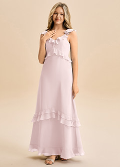 Azazie Tavie Junior Vestido de Rosa Rubor de Gasa de Corte en A con Volante image3