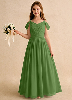 Azazie Chelo Girls Formal Abiti da Ragazza di Fiori Abito A-Line in Chiffon Plissettato Basilico image3
