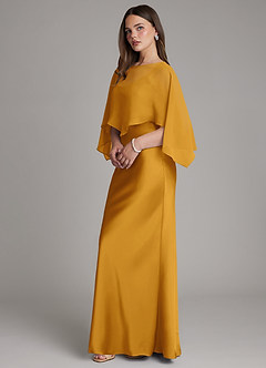 Azazie Ambra Bridesmaid Dresses Butterscotch Mermaid Pleated Stretch Satin Dress image6