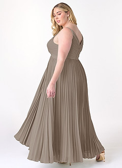 Azazie Raychelle Robes de demoiselle d'honneur Robe Trapèze en Mousseline de soie Col en V Taupe image10