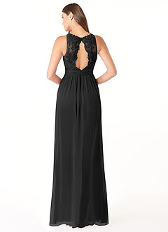 Azazie Luz Abiti da Damigella Abito A-Line in Chiffon Pizzo Nero image2