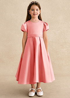 Azazie Princess Flower Girl Dresses Coral A-Line Pleated Matte Satin Dress image5