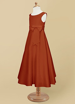 Azazie Lindy Flower Girl Dresses Paprika A-Line Pleated Matte Satin Dress image12