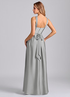 Azazie Dixie Bridesmaid Dresses Silver A-Line Pleated Stretch Satin Dress image5