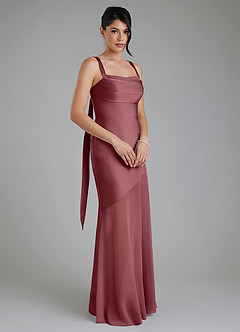 Azazie Piper Robes de demoiselle d'honneur Robe Sirène en Satin extensible Plissée Rose Du Désert image7