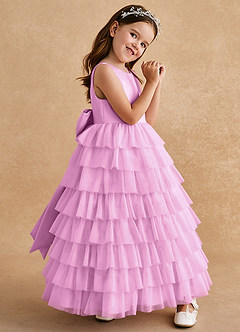 Azazie Twinkle Toes vestidos de niña de las flores Vestido de Rosa Caramelo de Tul de Corte En A con Lazo image3