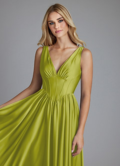 Azazie Delmie Brudtärnklänningar Klä av A-Linje i Stretch Satin Korsett Citrongräs image7