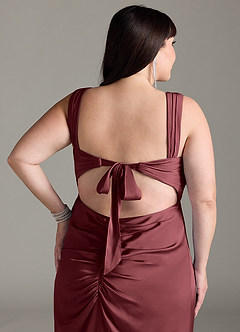 Azazie Jesaphine Robes de demoiselle d'honneur Robe Fourreau en Satin extensible Arc Merlot image13