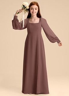 Azazie Bondi Junior Abito A-Line in Chiffon Blusa Espresso image7