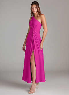 Azazie Brooke Robes de demoiselle d'honneur Robe Trapèze en Mousseline de soie Une épaule Fuchsia image3