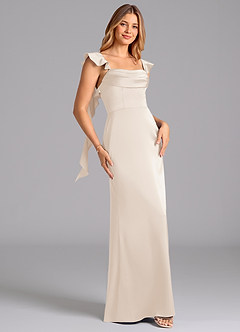 Azazie Adi Bridesmaid Dresses White Alabaster A-Line Pleated Stretch Satin Dress image3