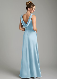 Azazie Karina Bridesmaid Dresses Sky Blue A-Line Pleated Stretch Satin Dress image5