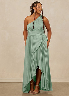 Christian Siriano Bridal for Azazie 1008 Bridesmaid Dresses Agave A-Line One Shoulder Stretch Satin Dress image11