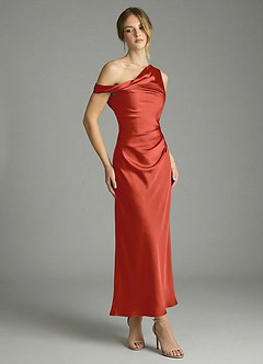Azazie Emerson Bridesmaid Dresses Rust Mermaid Off the Shoulder Stretch Satin Dress image3