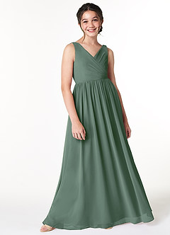 Azazie Sawyer Junior Eucalyptus A-Line Pleated Chiffon Dress image3