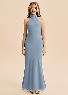 Azazie Velli Junior Dusty Blue Mermaid High Neck Chiffon Dress image3