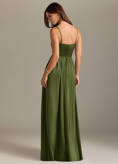 Azazie Calianna Bridesmaid Dresses Olive A-Line Off the Shoulder Stretch Satin Convertible Dress image2