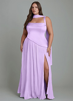Azazie Stephanie Robes de demoiselle d'honneur Robe Trapèze en Satin extensible Plissé Lilas image14