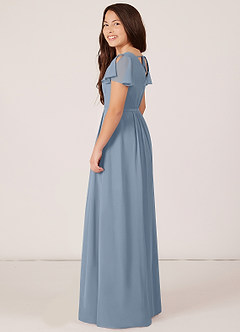 Azazie Peony Junior Dusty Blue A-Line Pleated Chiffon Dress image5