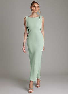 Azazie Luddie Vestidos de damas de honor Vestido de Agave de Gasa de Corte Sirena con Lazo image4