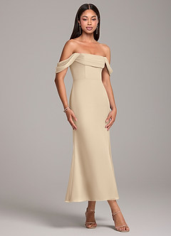 Azazie Saige Robes de demoiselle d'honneur Robe Fourreau Convertible en Mousseline de soie Épaule décolletée Champagne image4