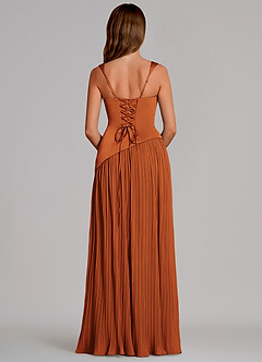 Azazie Stephanie Vestidos de damas de honor Vestido de Canela de Satén Elástico de Corte en A con Plisado image5