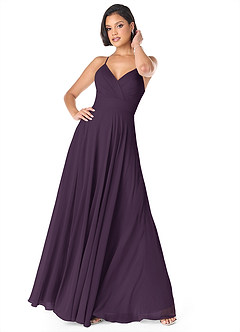 Azazie Avelina Bridesmaid Dresses Plum A-Line V-Neck Pleated Chiffon Dress image1
