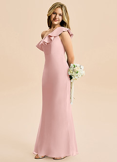Azazie Alissa Junior Powder Pink A-Line Ruched Chiffon Dress image3