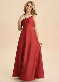 Azazie Bug Junior Robe Trapèze en Satin extensible Plissée Grenade image3