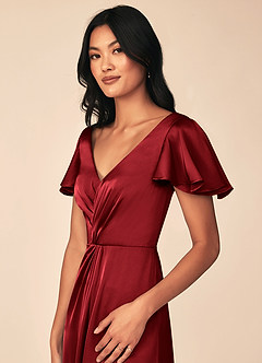 Azazie Soren Bridesmaid Dresses Scarlet A-Line Pleated Stretch Satin Dress image7