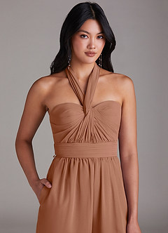 Azazie Lamara Bridesmaid Dresses Bronzer Off the Shoulder Chiffon Convertible Jumpsuit image9