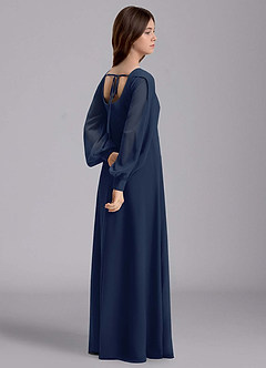 Azazie Bondi Junior Abito A-Line in Chiffon Blusa Marino Scuro image6