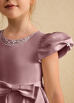 Azazie Pearl Flower Girl Dresses Dusty Rose Ball-Gown Pleated Matte Satin Dress image6