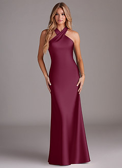 Azazie Doretta Brautjungfernkleider Meerjungfrau-Linie Plissee Stretch-Satin Kleid Maulbeerrot image1