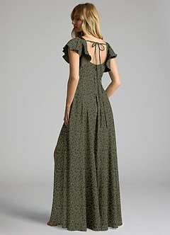 Azazie Bondi Bridesmaid Dresses Willow Green Petite Garden Floral A-Line Bow Stretch Satin Dress image3