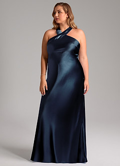 Azazie Doretta Bridesmaid Dresses Dark Navy Mermaid Bow Metallic Satin Dress image12