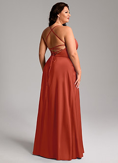Azazie Mei Vestidos de madrinha de casamento Vestido Ferrugem de Cetim elástico de Linha A image11