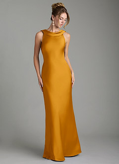 Azazie Aussie Brautjungfernkleider Etui Plissee Stretch-Satin Kleid Butterscotch image1