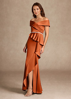 Azazie Dareia Mother of the Bride Dresses Burnt Orange Mermaid Off the Shoulder Stretch Satin Dress image7