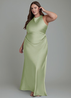 Azazie Evadne Bridesmaid Dresses Dusty Sage Sheath Pleated Stretch Satin Dress image11