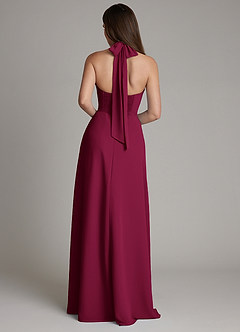 Azazie Myra Bridesmaid Dresses Burgundy A-Line High Neck Chiffon Dress image2