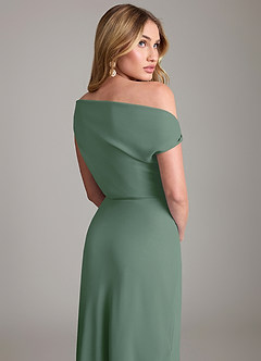 Azazie Emerson Bridesmaid Dresses Eucalyptus Sheath Off the Shoulder Chiffon Dress image3