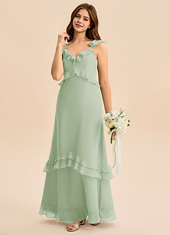 Azazie Tavie Junior Dusty Sage A-Line Ruched Chiffon Dress image5
