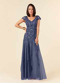Azazie Romy Mother of the Bride Dresses Stormy Mermaid V-Neck Sequins Tulle Dress image1