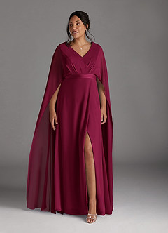 Azazie Isa vestidos de madre de la novia Vestido Borgoña de Gasa de Corte en A con Cuello en V plisado image9