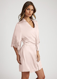 front Robe com mangas com acabamento em renda de cetim