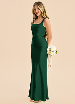Azazie Agustina Junior Robe Fourreau en Satin extensible Plissé Vert Foncé image5