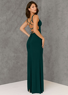 Azazie Nikki Bridesmaid Dresses Pine Sheath Corset Luxe Knit Dress image4