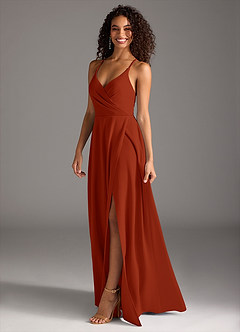Azazie Davis Bridesmaid Dresses Rust A-Line Pleated Stretch Crepe Dress image2