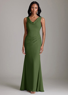 Azazie Linelle Bridesmaid Dresses Olive Mermaid Pleated Chiffon Dress image5